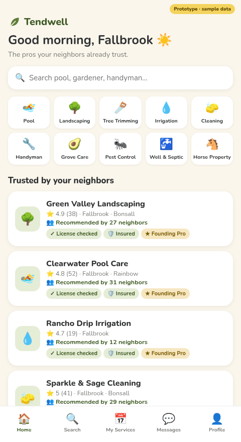Preview of the Tendwell app screens